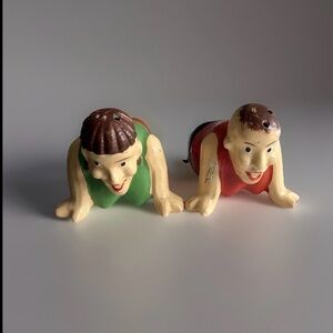 Vintage unique ceramic novelty salt and pepper shakers by Enesco. Made in Japan.